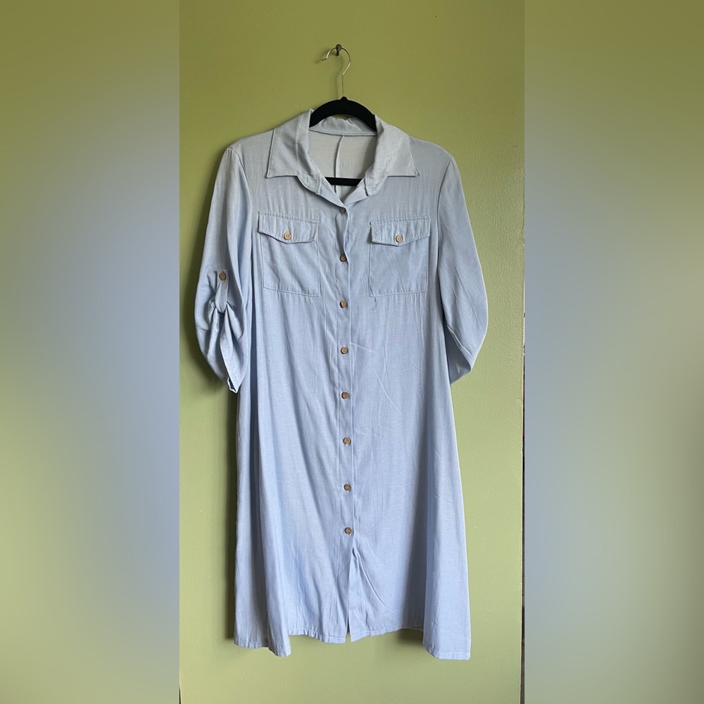 Casual Flowy Button Up Midi Dress Shirt